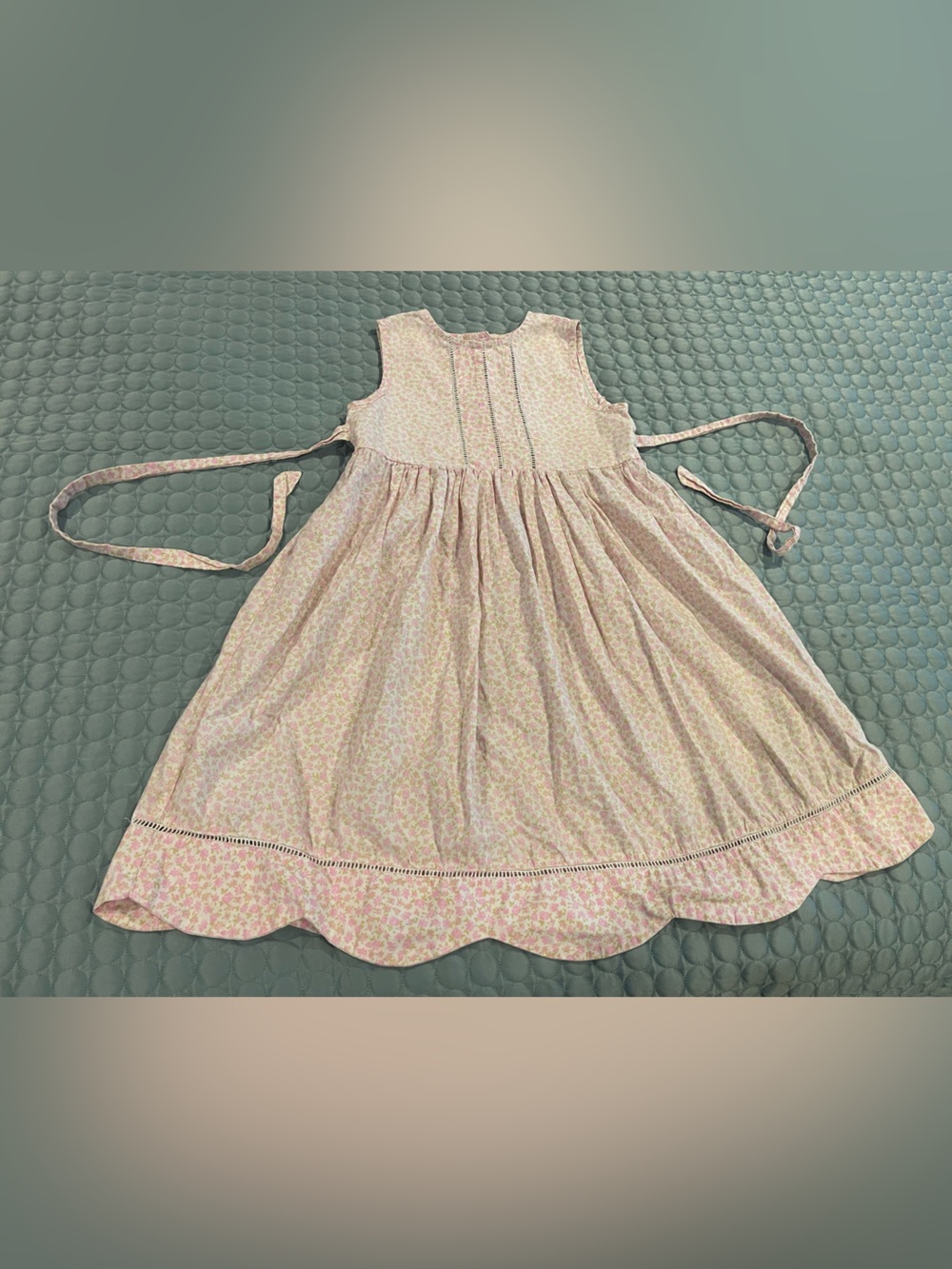 Vintage Laura Ashley Cream Pink Floral Scallop Hem Dress Prairie 100%Cotton Sz 5